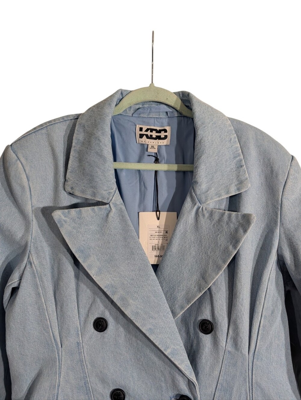 KBB by Kahlana Baby Blue Denim Look Double Breasted Blazer Jacket NWT XL - Picture 4 of 12